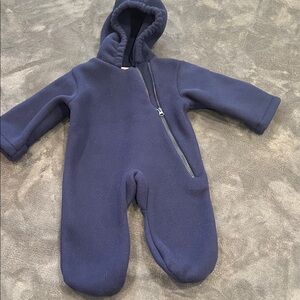 Baby Hooded Navy Fleece One-Piece Snowsuit